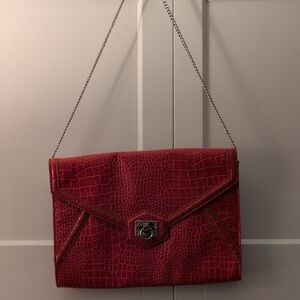 White House Black Marcket Red Crocodile Pattern Clutch Bag Nwot